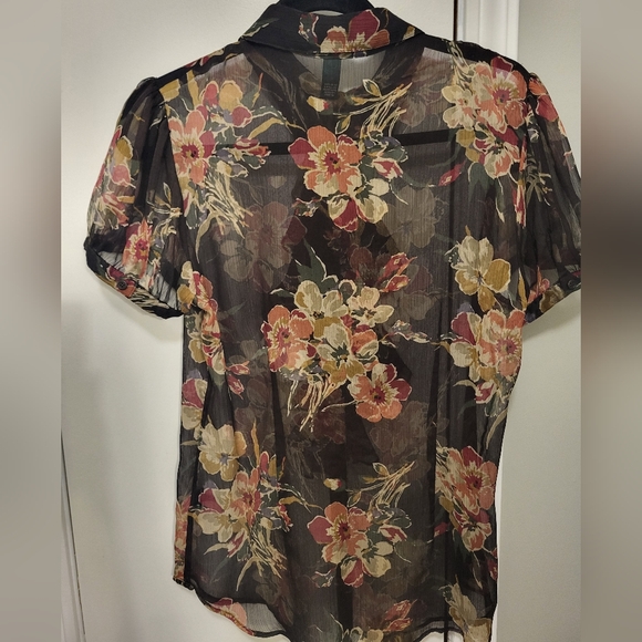 Ralph Lauren Sheer Ruffle Blouse Brown Floral Size Medium - Picture 7 of 9